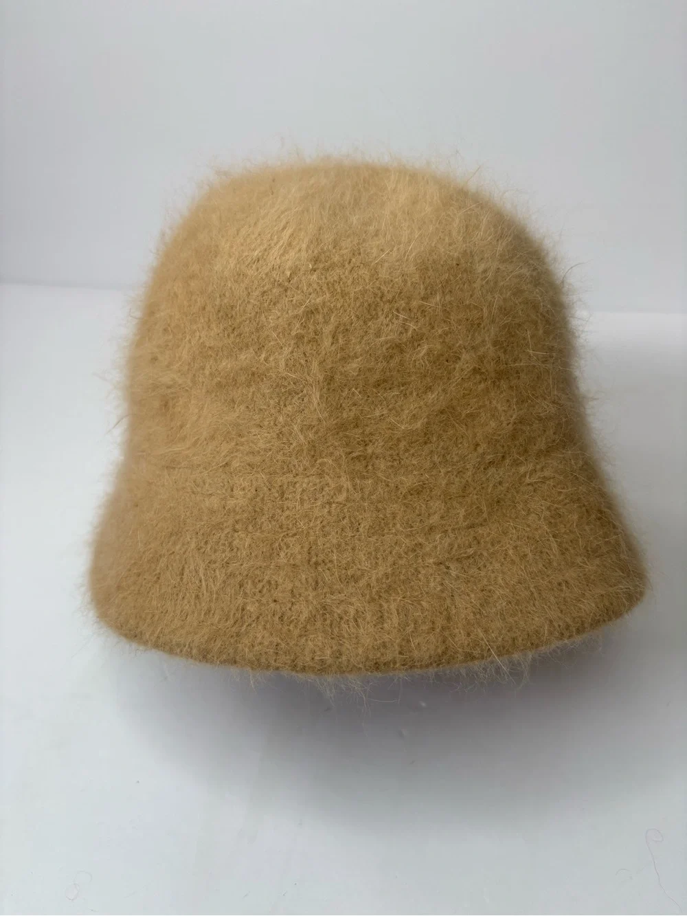 Tan Beige Rabbit Hair Wool Bucket Hat Classic Rave Festival Grunge Minimalist OS